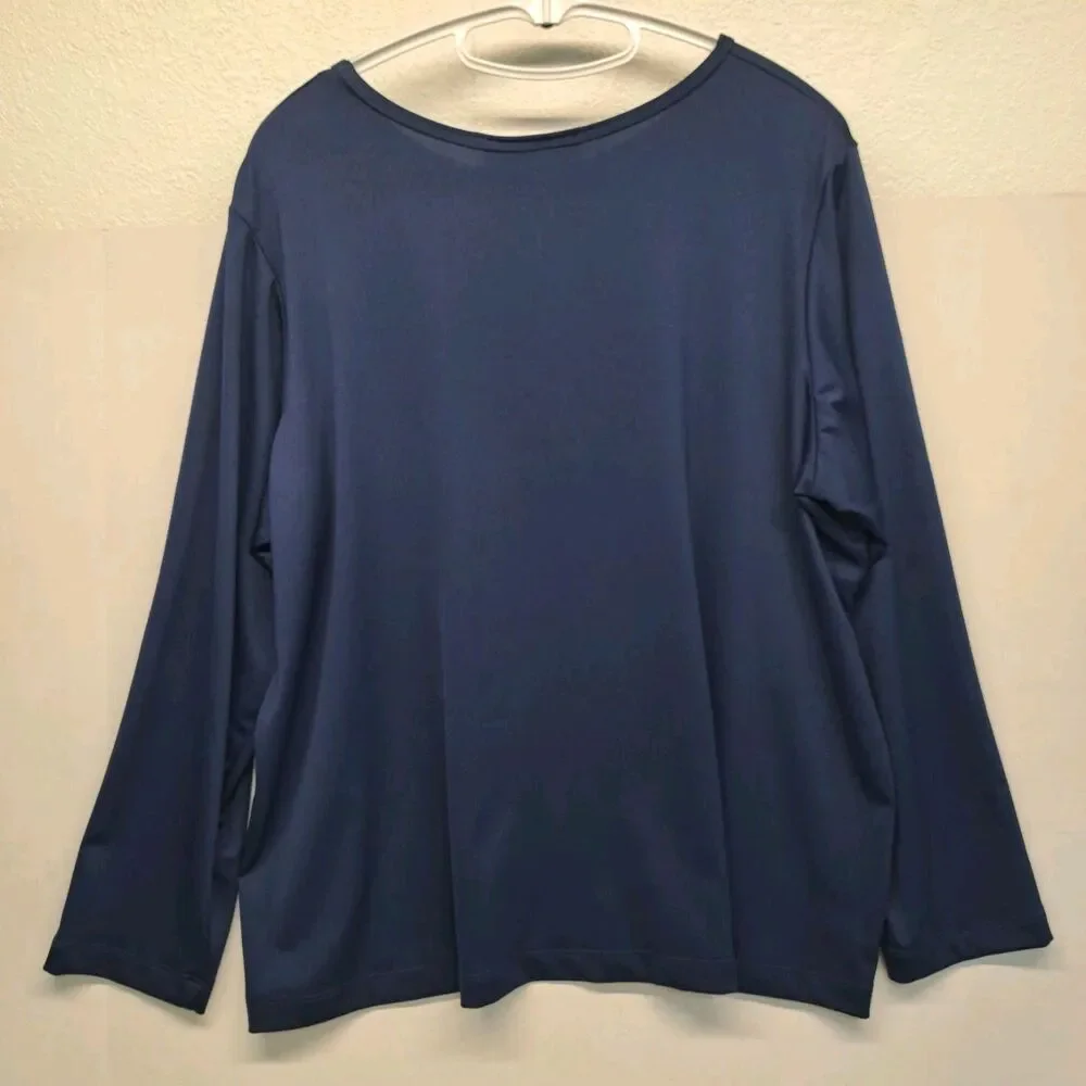 Susan Graver Style Liquid Knit Women's 1X Navy Blue Top - Picture 2 of 6